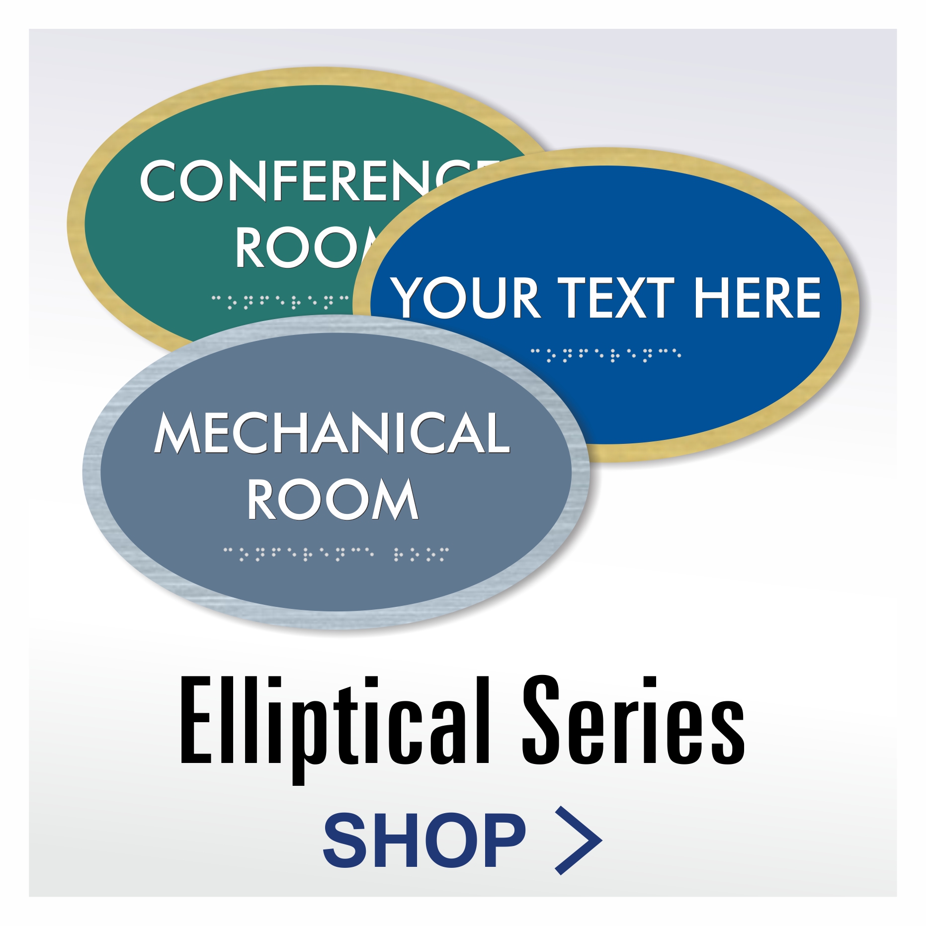 Elliptical Series custom tactile room signs with Braille